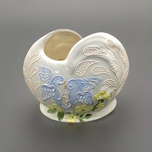 VTG Handpainted Vase/ Flower Pot with Bluebirds Motif-5.5" T x‎ 7" Wide Decor